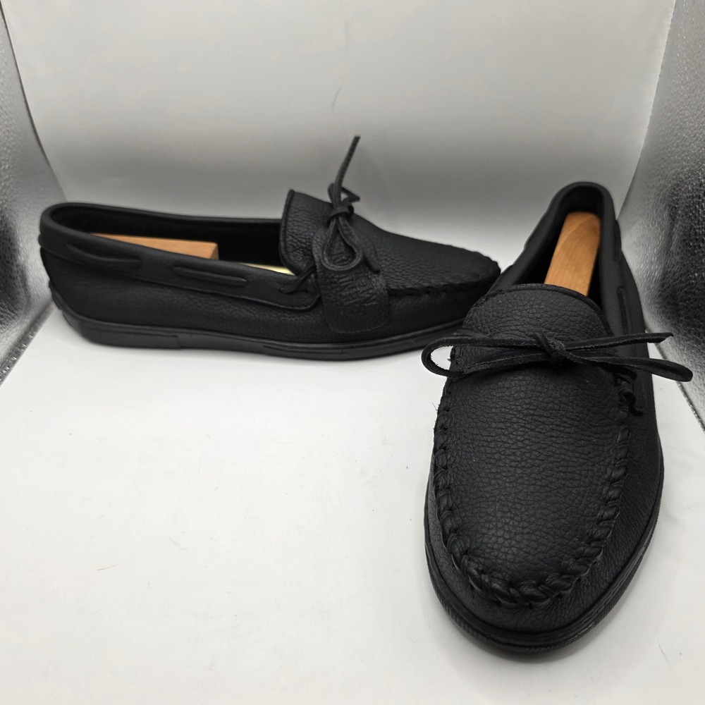 Minnetonka Men Moosehide Classic Driving Loafers Black Leather Moccasins 11.5